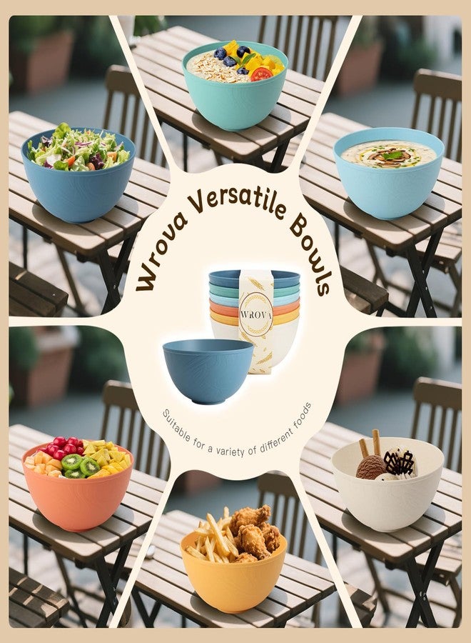 Wrova Wheat Straw Bowls for Kitchen set of 6,Anti-Scald Thick Soup Bowls 40oz,Microwave and Dishwasher Safe Bowl Sets, Unbreakable Cereal Bowl Sets. Vibrant Series - Image 4